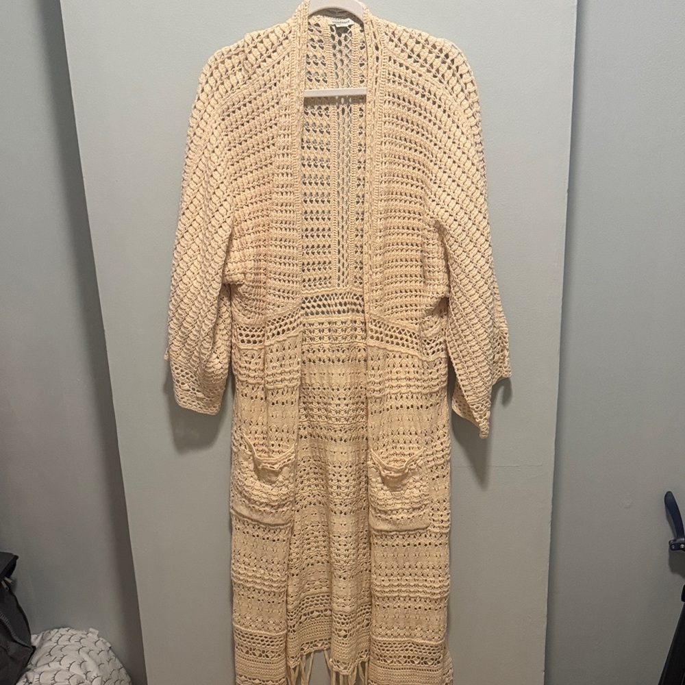 Sundance Cream Open-Knit Long Cardigan with Pockets